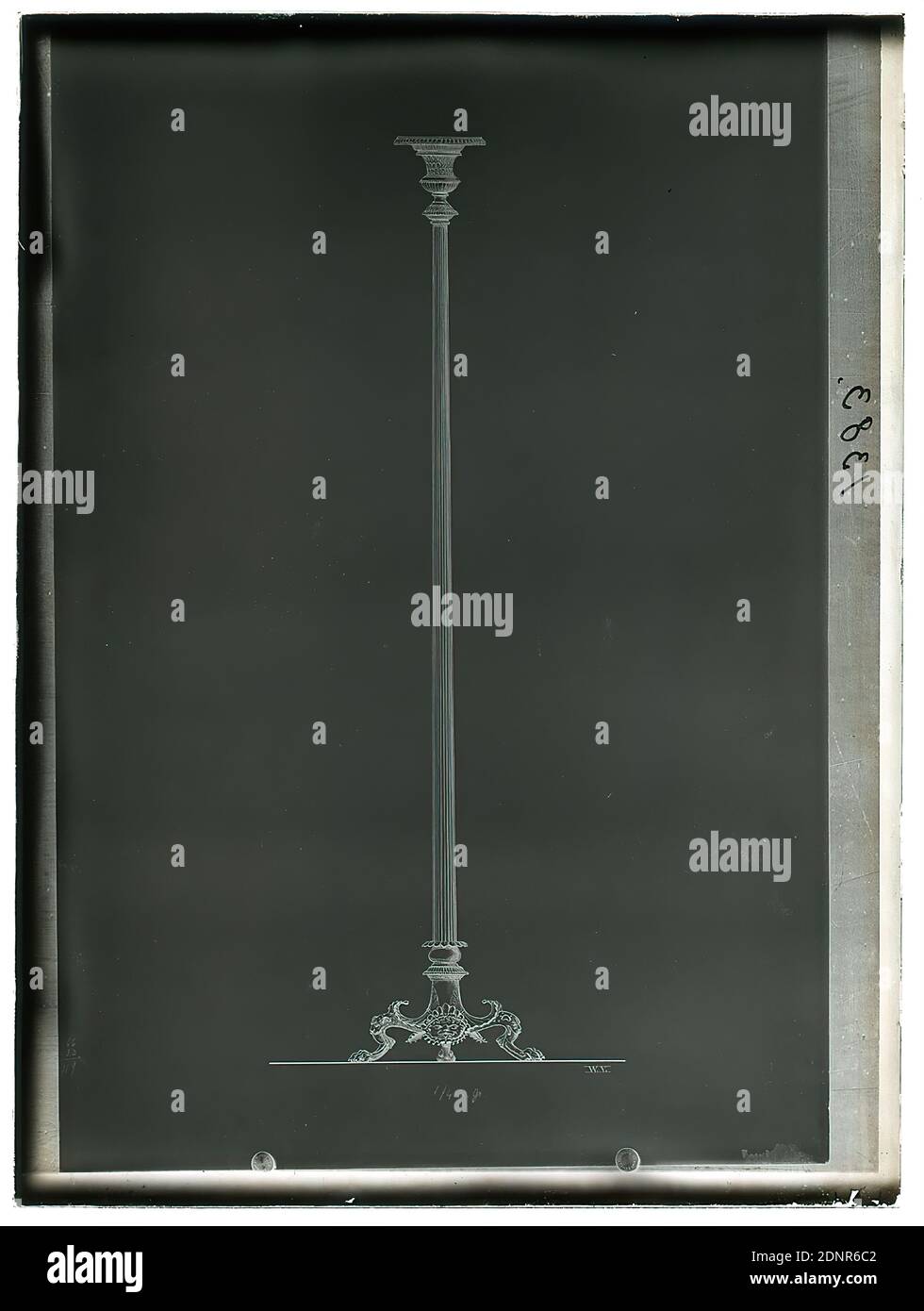 Wilhelm Weimar, candelabra (drawing), glass negative, black and white negative process, total: height: 23,8 cm; width: 17,8 cm, numbered: re. : in black ink: 1383, photography, work of applied art (paper), candleholder, candelabra, A further 1000 glass negatives were created as part of an inventory of Hamburg monuments, which Justus Brinckmann produced on behalf of the Hamburg High School Authority Stock Photo