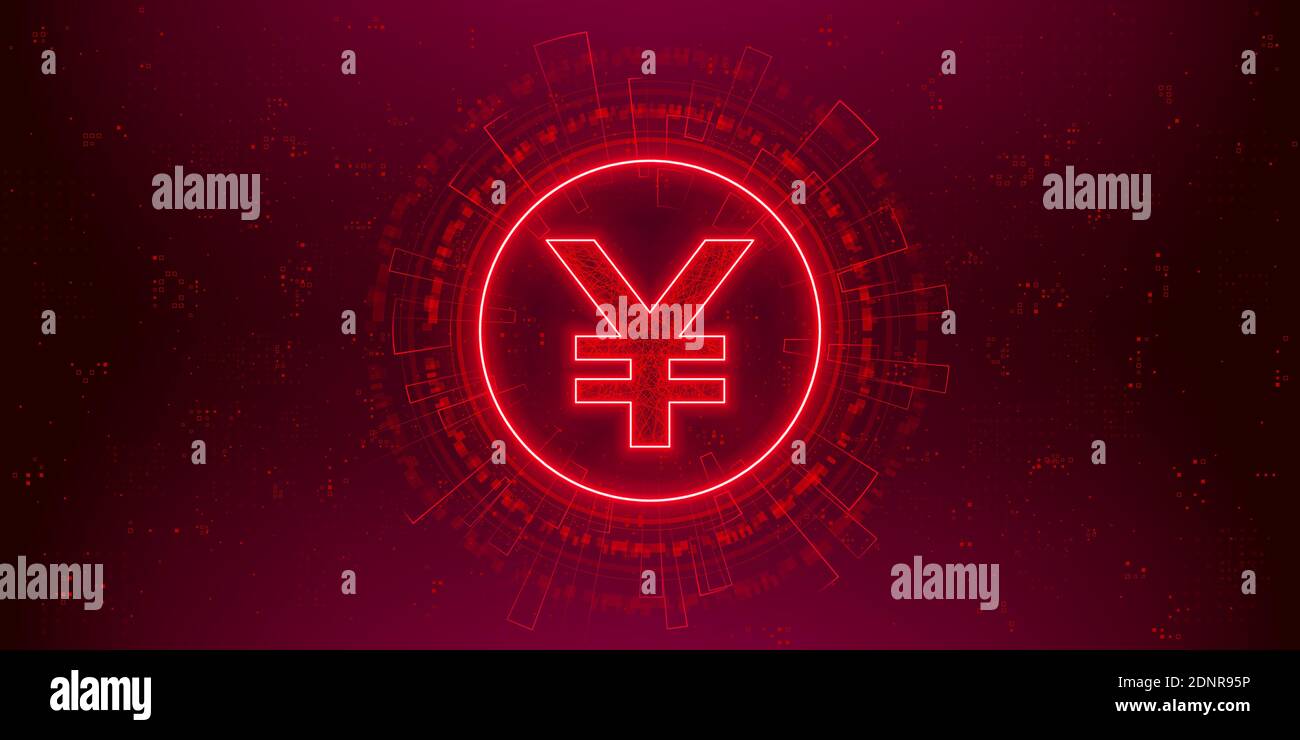 Sign of Chinese Yuan digital currency on abstract HUD technology