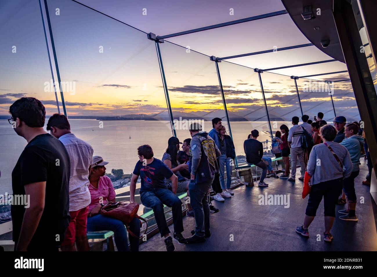Seattle, Washington, USA - Outdoors observation deck at the Space Needle tower Stock Photo