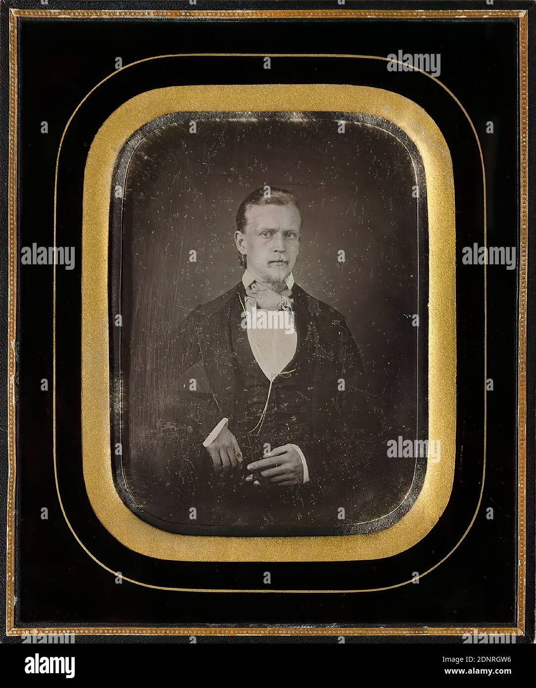 Adolf Hansen (1825-1889) Mexico 1850, daguerreotype, picture size: height: 11,80 cm; width: 8,50 cm, in ink: in 1850 in Mexico 1 ounce cost 56,-, my age then 25 years, on label: D. p. 301, portrait photography, man, sitting figure, half-figure portrait Stock Photo