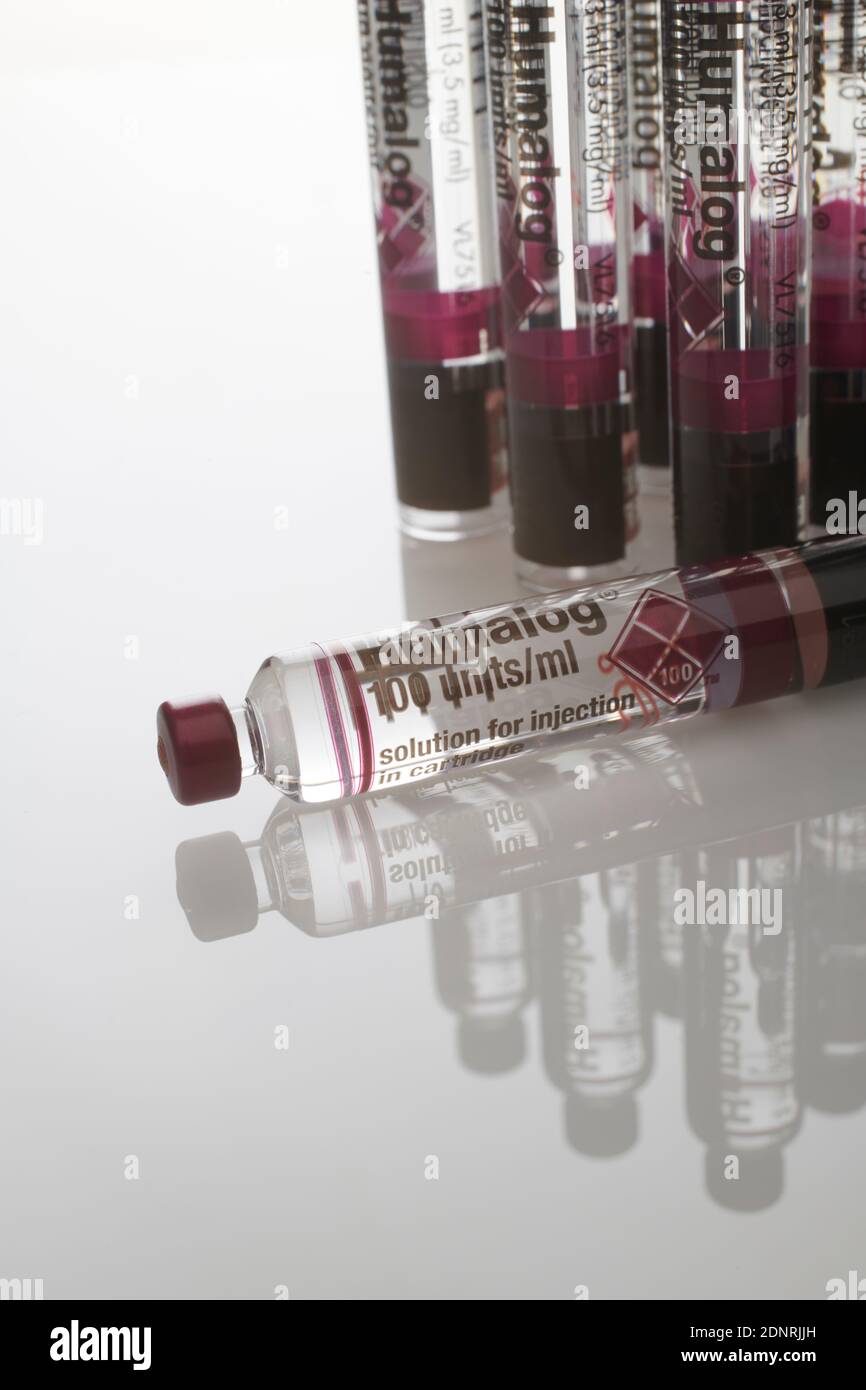 Insulin Rapid acting Humalog in glass vials ready for injection, Human