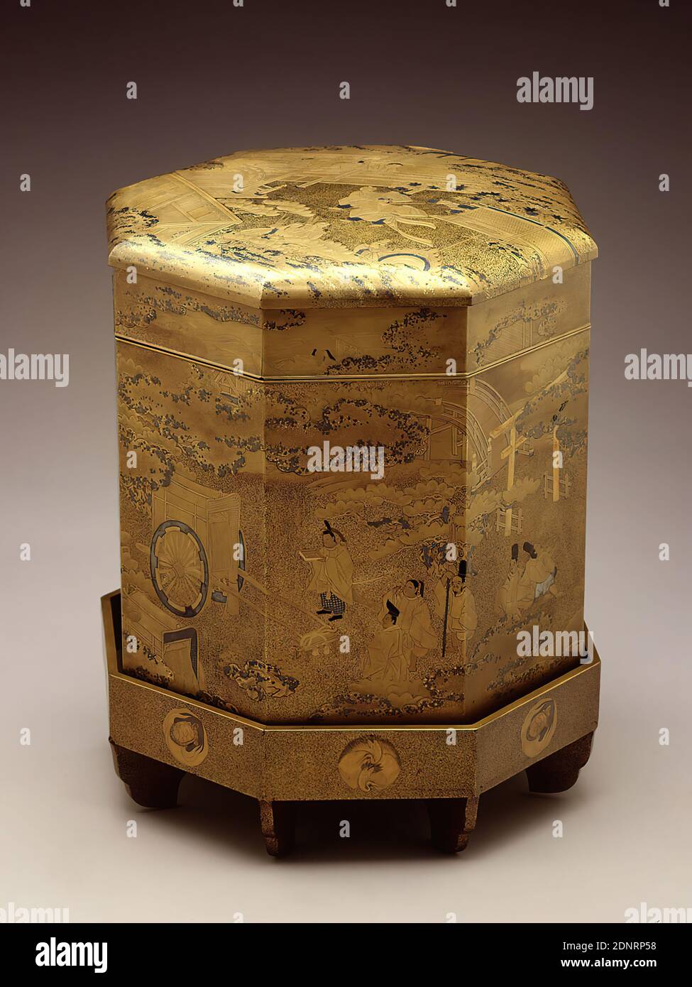 Octagonal Brass Covered Temple Donation Box - 19thC Octagonal Brass Covered Temple Donation Box - 19thC