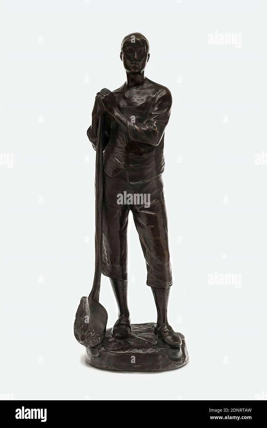 Constantin Meunier, Hercheuse à la pelle (The Coal Shoveler), Acquired by S. Bing, Galerie L'Art Nouveau at the World Exhibition 1900 in Paris, Bronze, cast, Total: Height: 49,60 cm, signed: on the base: incised signature: C Meunier, stamp: on the reverse: foundry stamp: B. VERBEY ST. FONDEUR/BRUXELLES, sculptures, sculptures, mining, worker/working class, art nouveau Stock Photo