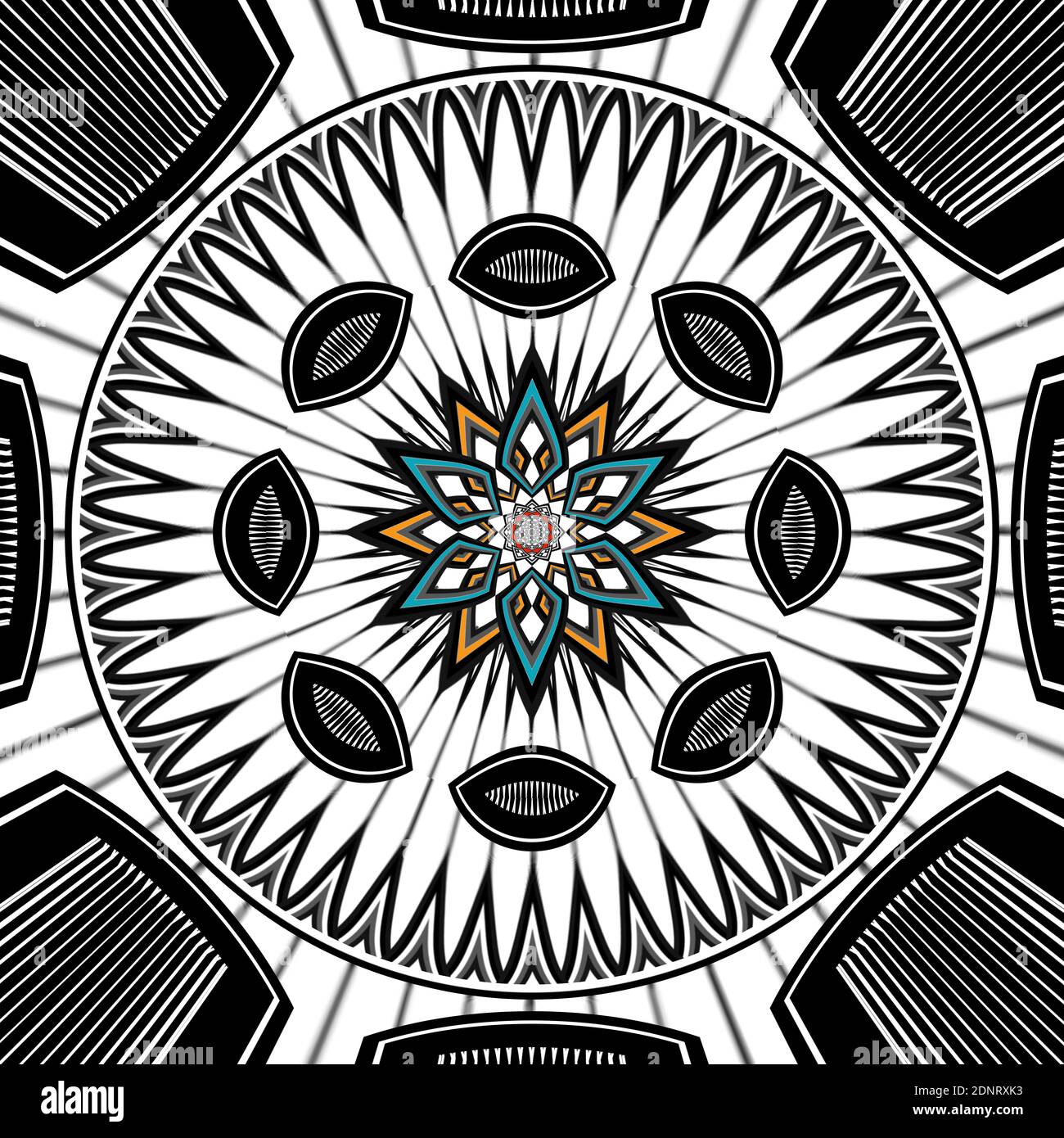 Mandala digital art, mostly in black and white Stock Photo - Alamy