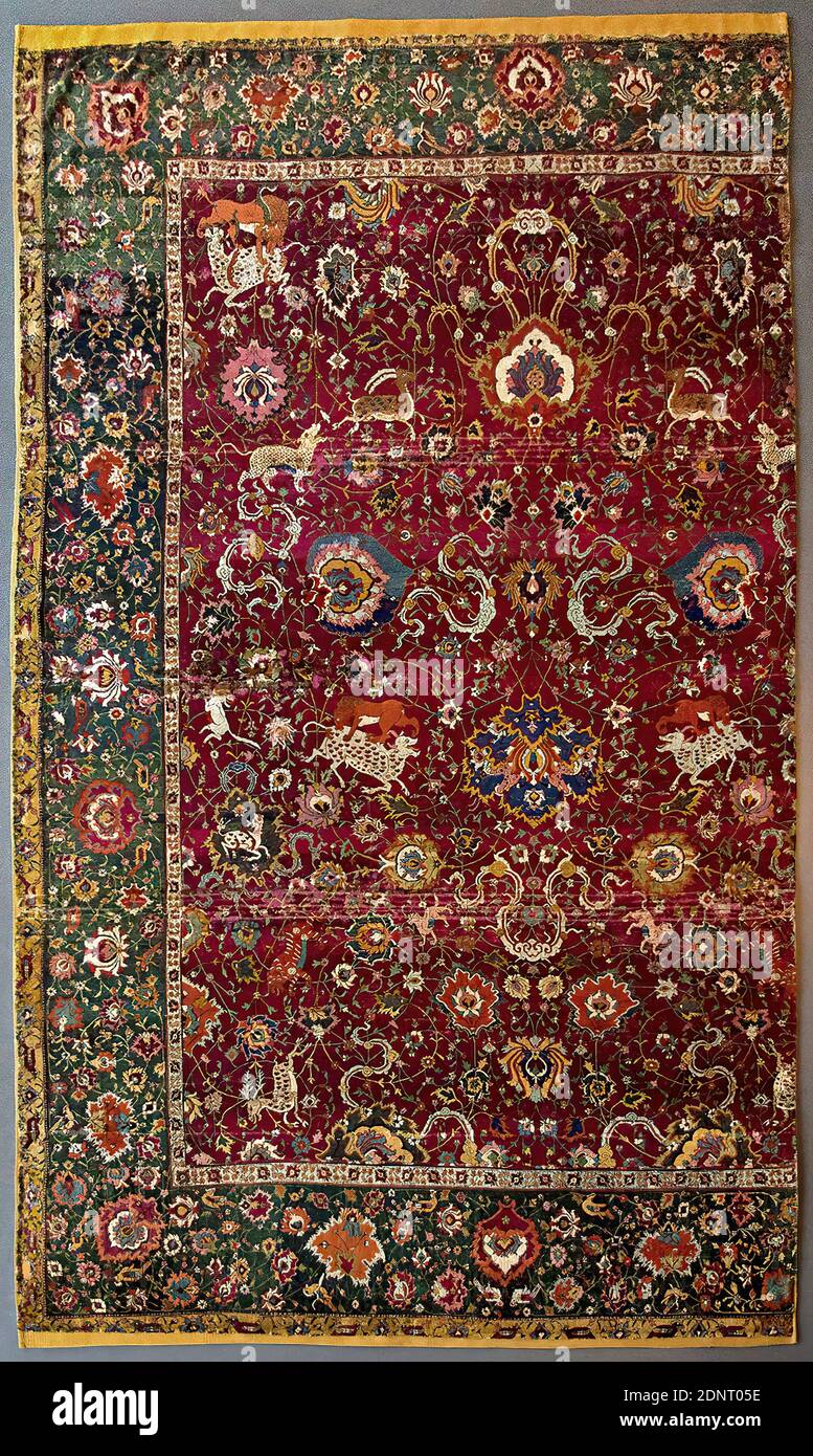 https://c8.alamy.com/comp/2DNT05E/carpet-with-animals-in-a-garden-landscape-fragment-silk-woven-fabric-with-pile-warp-silk-weft-cotton-wool-knotting-wool-persian-knots-total-length-315-cm-width-186-cm-unfinished-room-textiles-animals-lion-predators-tiger-panther-ibex-deer-plant-ornaments-hunting-hunting-safavids-the-pattern-for-this-courtly-carpet-is-influenced-by-book-art-the-motifs-of-wild-animals-and-mythical-creatures-unite-the-themes-of-the-garden-of-paradise-and-hunting-2DNT05E.jpg