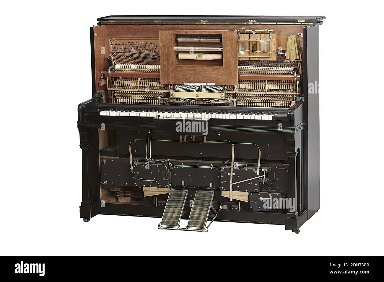 Hegeler & Ehlers, Pianino with automatic self-playing mechanism (roller piano), wood, Total: length: 1570 mm; width: 1320 mm; height: 660 mm, manufacturing number 3592, keyboard instruments, historicism Stock Photo