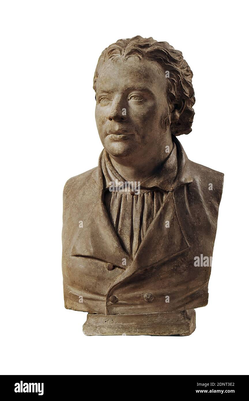 Johann Gottfried Schadow, portrait bust of the court tailor Daniel Gottlieb Keilpflug (1752-1818), plaster, cast, Total: Height: 59.00 cm; Width: 33.00 cm; Depth: 28.50 cm, Sculptures, Sculptures/Applied and fine arts, small sculptures, Daniel Gottlieb Keilpflug, Classicism, Daniel Gottlieb Keilpflug (1752-1818) presents himself as a free and self-confident artist, who was probably the royal court tailor in the service of King Friedrich Wilhelm III. (1770-1840) in Berlin. Since the Age of Enlightenment, this was due to a tradesman who had come to office and dignity. Stock Photo