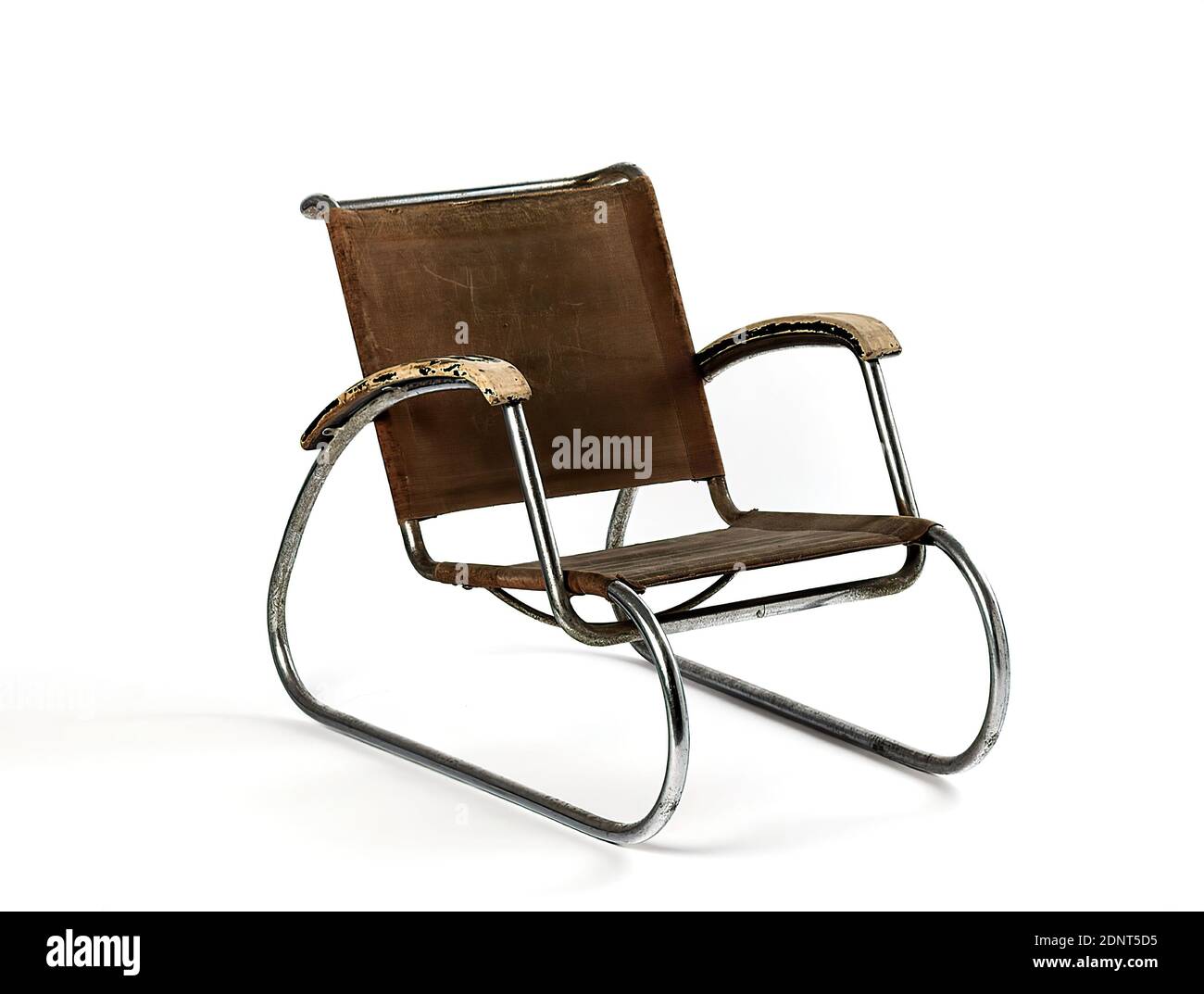 Erich Dieckmann, Cebaso, armchair (prev. model 8239), steel, cotton, nickel-plated, chrome-plated, tubular steel, nickel-plated and chrome-plated, with iron yarn belt covering, Total: Height: 71 cm; Width: 60 cm; Depth: 92 cm, unmarked, armchairs, armchair, seating, furniture, Bauhaus Stock Photo