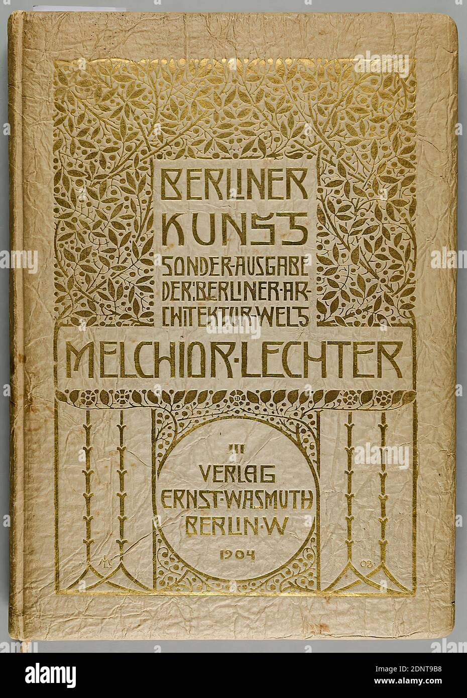 Wasmuth-Verlag, Melchior Lechter, Berliner Kunst, designed by Melchior Lechter, paper, cardboard, letterpress, autotype, line etching, total (book cover): height: 30 cm; width: 22 cm, book decoration, ornaments, interior decoration (of a house), plant ornaments, bay windows, art nouveau, The catalog Berliner Kunst was designed by Melchior Lechter, under whose direction this work was printed by Julius Sittenfeld in Berlin in November-December 1903 and January 1904. The car types and line etchings were supplied by Carl Schütte in Berlin, the four-color prints by Dr. E. Albert u. Co. Stock Photo