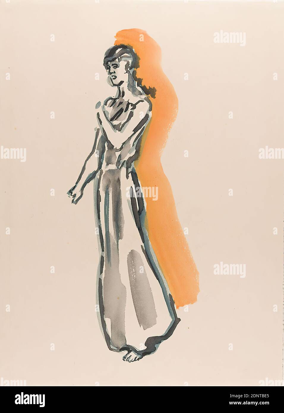 Gustav Heinrich Wolff, Standing woman in long dress, cardboard, Watercolor, Watercolor on cardboard, Total: Height: 41.3 cm; Width: 30.6 cm, Sketches, Free graphic, Drawing, graphic, Woman, Standing figure, Classic modernism Stock Photo