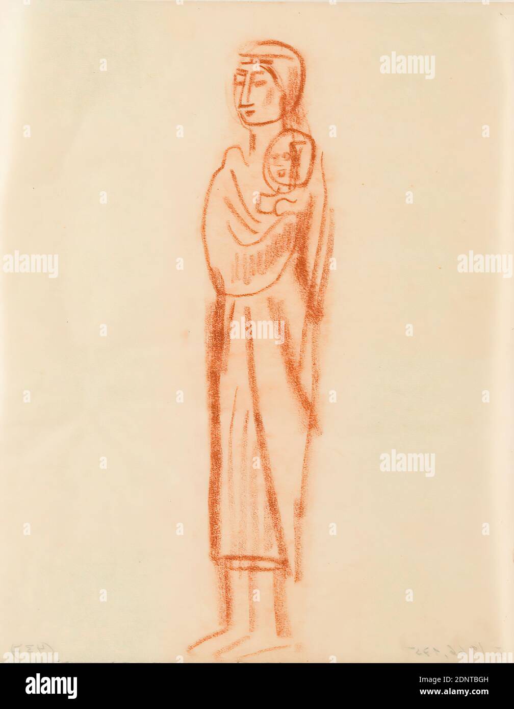 Gustav Heinrich Wolff, mother with child (I), red chalk, parchment, drawing, red chalk on parchment, Total: Height: 21.9 cm; Width: 17.5 cm, unmarked, sketches, drawing, graphics, mother, baby, infant (age), standing figure, Classic Modernism, single sheet (Bl. 1) from the sketchbook October to December 1924 (partly created during Wolff's stay in Hamburg Stock Photo