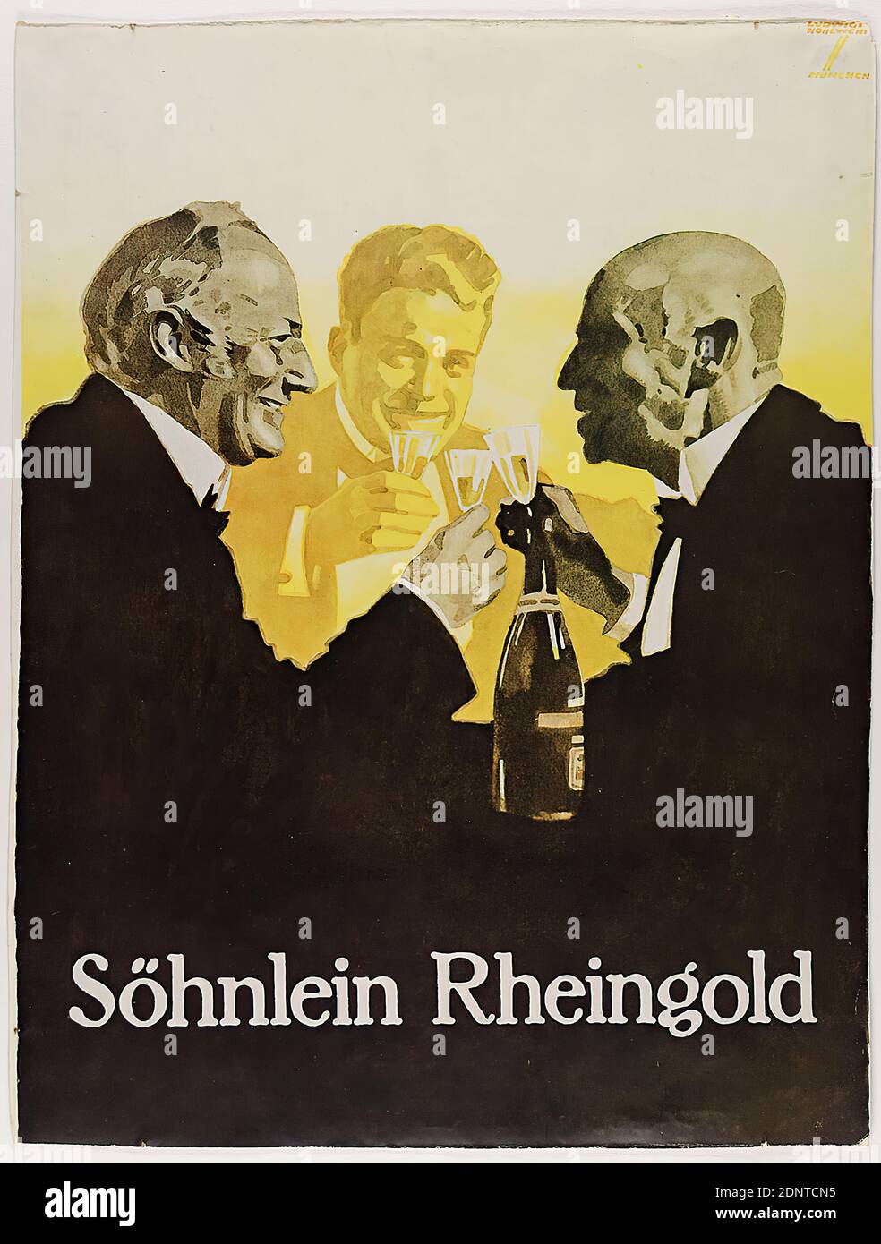 Ludwig Hohlwein, Söhnlein Rheingold, paper, offset printing, total: height: 35,2 cm; width: 26,7 cm, signed: recto u. li. in print: LUDWIG HOHLWEIN, MÜNCHEN, product advertising (posters), alcoholic beverages Stock Photo