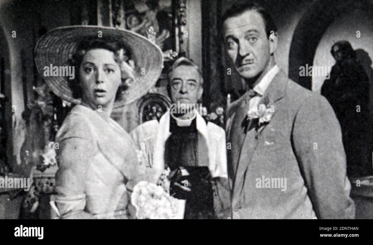Film still from 'The Love Lottery' starring David Niven; Peggy Cummings, Herbert Lorn, and Anne Vernon. Stock Photo