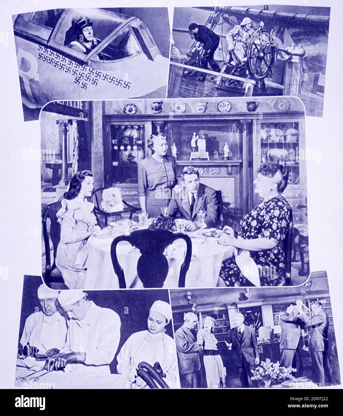 Film stills from 'The Secret Life of Walter Mitty' starring Danny Kaye, Virginia Mayo, Boris Karloff, and Ann Rutherford. Stock Photo