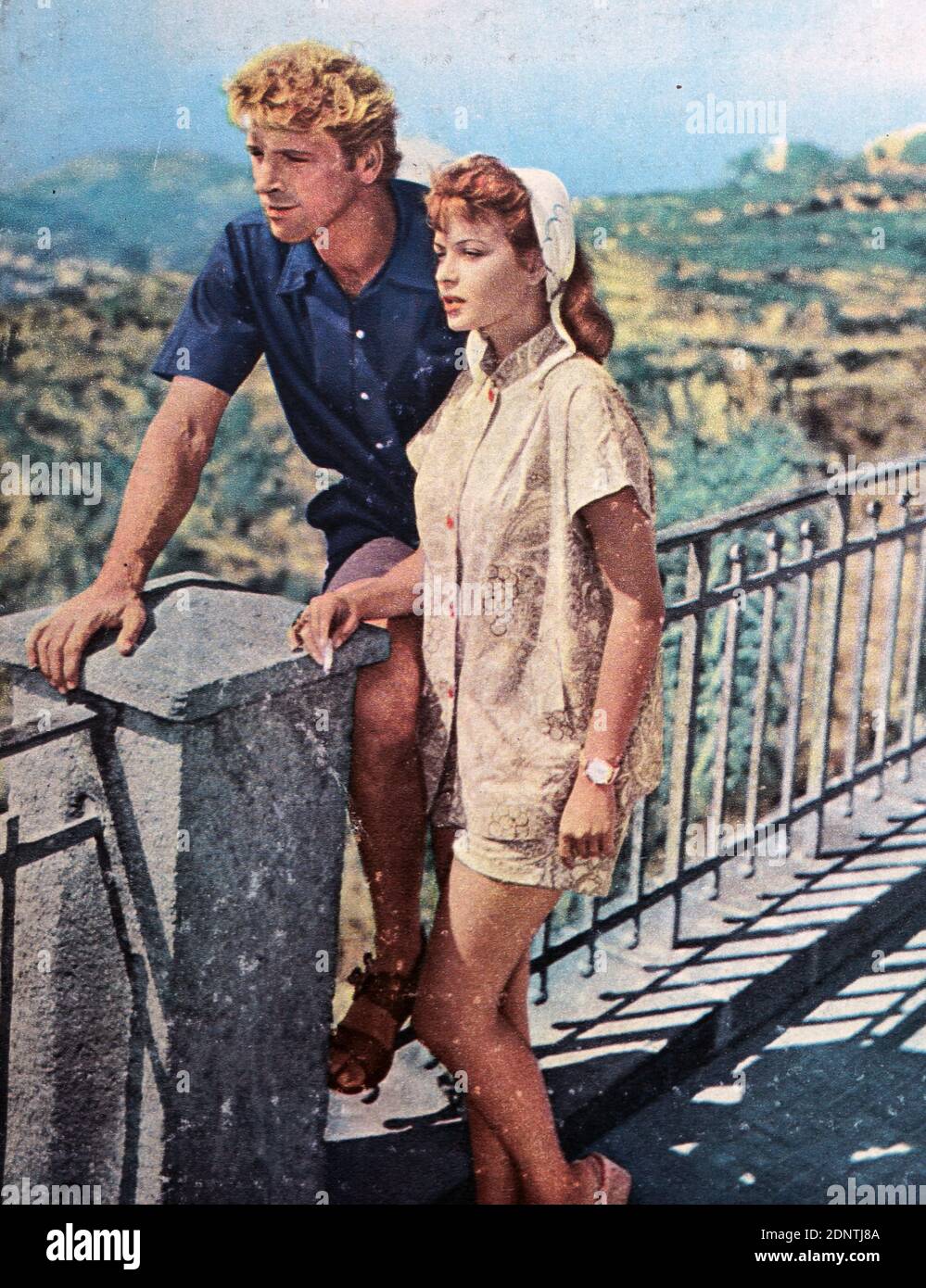Photograph of Burt Lancaster (1913-1994) and Eva Bartok (1927-1998) exploring the Island of Ischia. Stock Photo