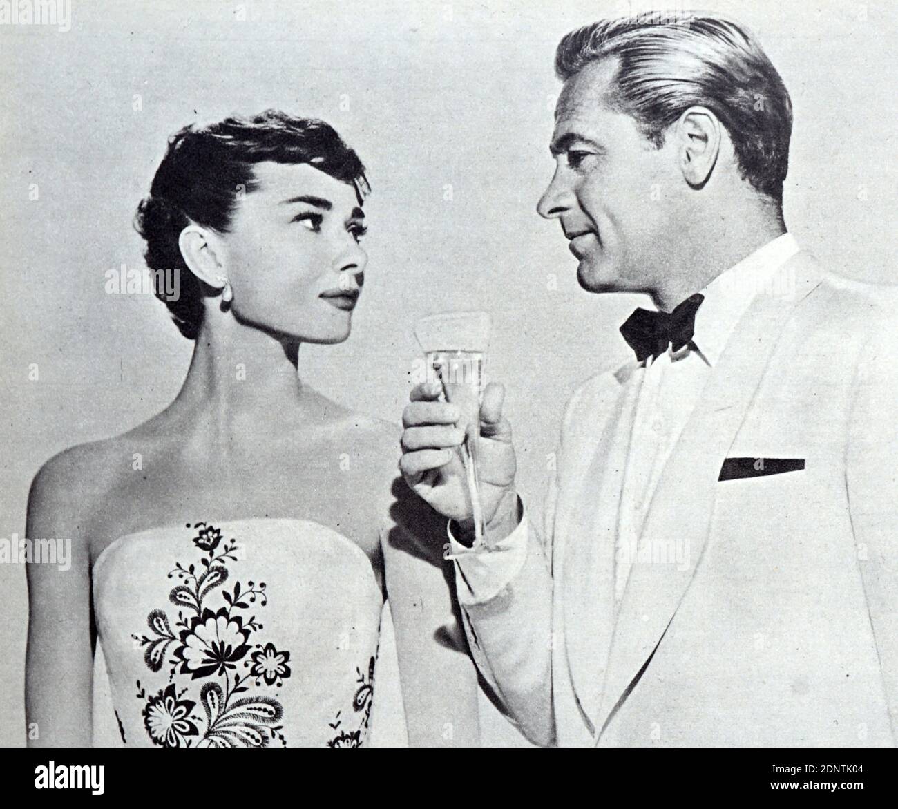 Film still from 'Sabrina' starring Audrey Hepburn, Humphrey Bogart, William Holden, and Walter Hampden. Stock Photo