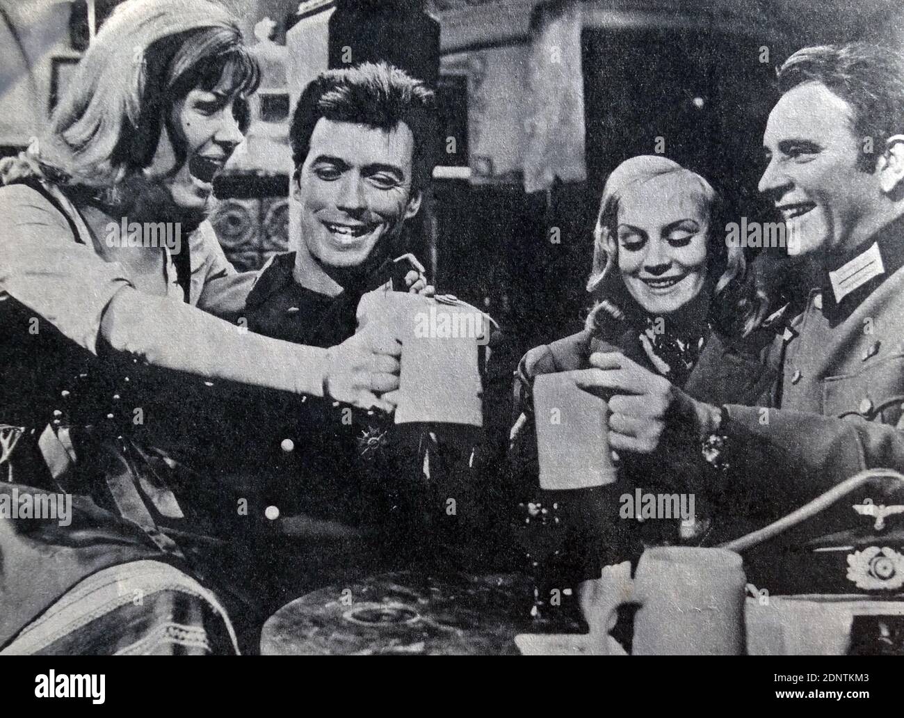 Film still of Ingrid Pitt (1937-2010), Clint Eastwood (1930-), Mary Ure (1933-1975) and Richard Burton (1925-1984) from 'Where Eagles Dare'. Stock Photo