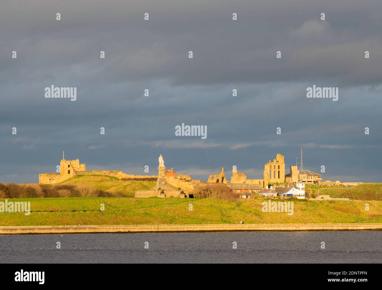 Tynemouth castle and priory buildings seen from South Shields, north east England, UK Stock Photo