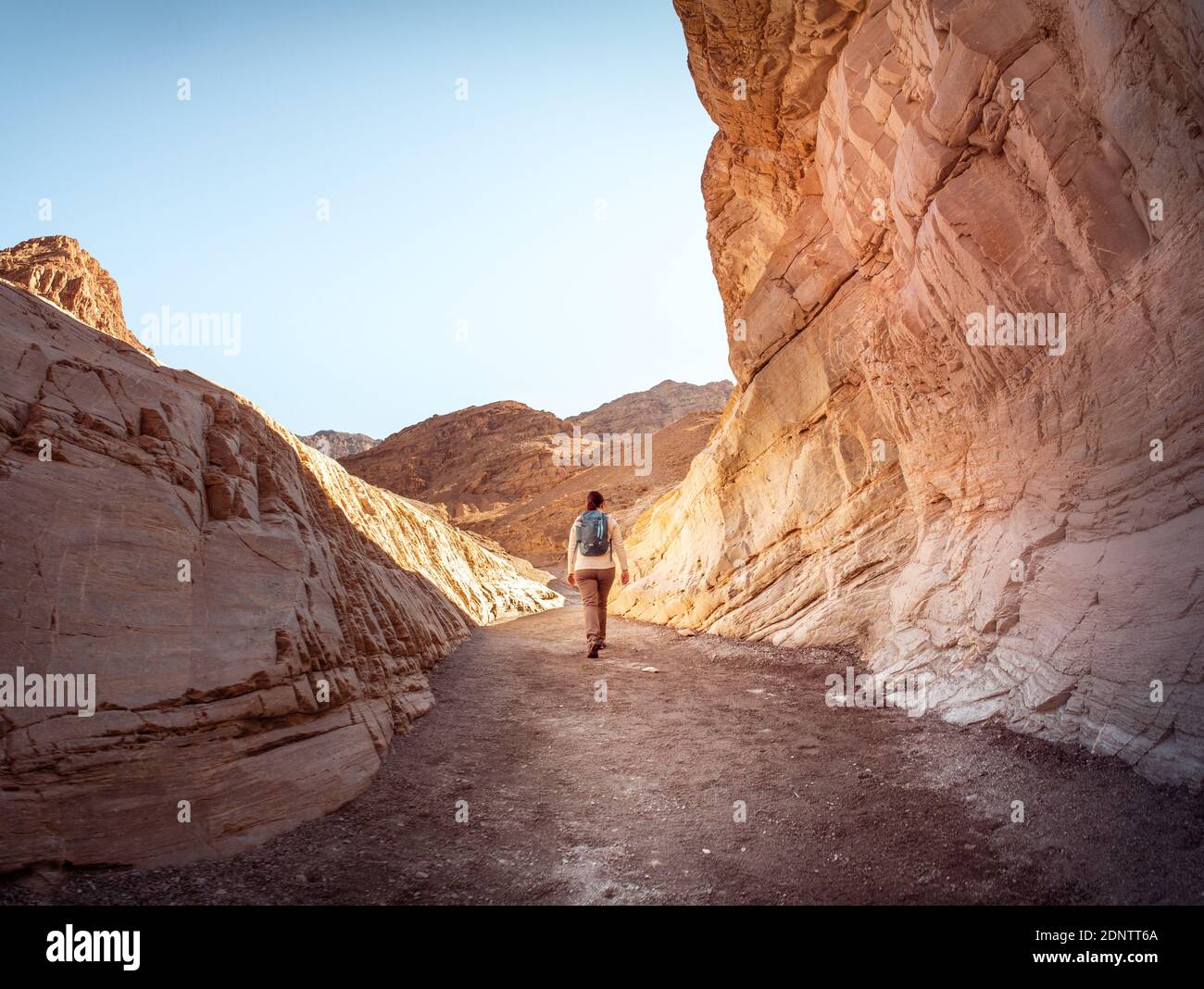 Rear view of a female hiker, Death Valley National Park, California, USA Stock Photo