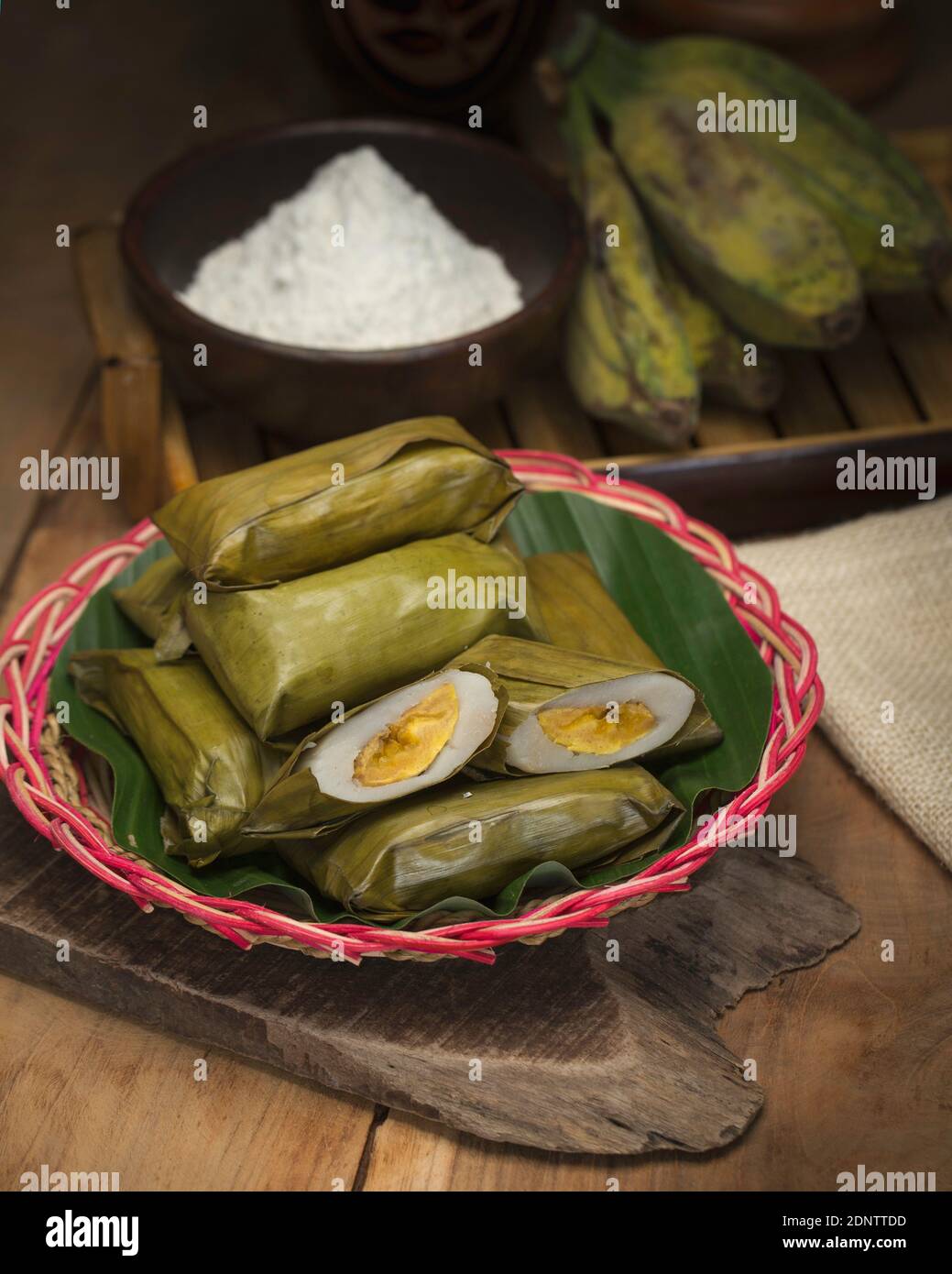Bowl of Indonesian rice cakes in banana leaves Stock Photo Alamy