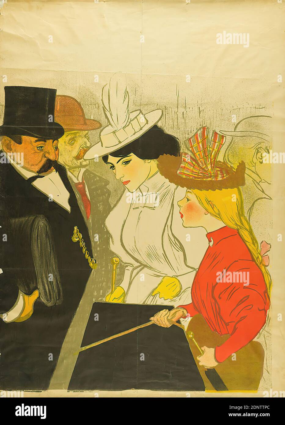 Théophile-Alexandre Steinlen, Imprimerie Charles Verneau, Affiches Charles Verneau La Rue, Paper, Lithograph, Total: Height: 139 cm; Width: 102 cm, signed and dated: on one of the six parts at lower right in print: Steinlen 96, Product and business advertising (posters), Politics/Social/current affairs (posters), urban life, fashion, woman, Fashionable, elegant woman, 'Belle', young woman, girl, man, top hat Stock Photo