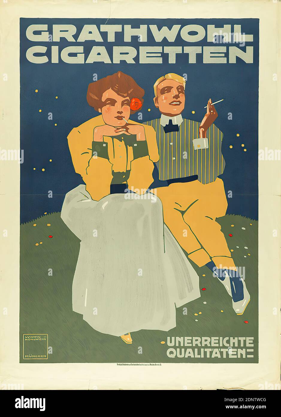 G. Schuh & Cie. (Munich), Ludwig Hohlwein, Gratwohl Cigarettten, paper,  lithography, total: height: 125 cm; width: 91 cm, signed and inscribed: u.  li. in the printing plate: LUDWIG HOHLWEIN MÜNCHEN, product advertisement (