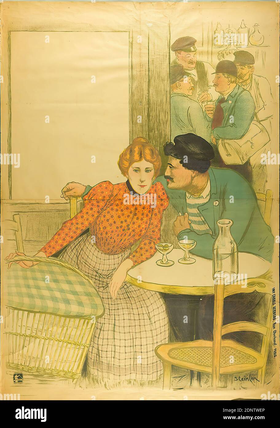Théophile-Alexandre Steinlen, Imprimerie Charles Verneau, L'Assommoir, paper, lithography, total: height: 198 cm; width: 139,5 cm, signed: im Druck u. r.: Steinlen, theater posters, worker/working class, inn, coffee house, pub, relations between the sexes, washing clothes Stock Photo