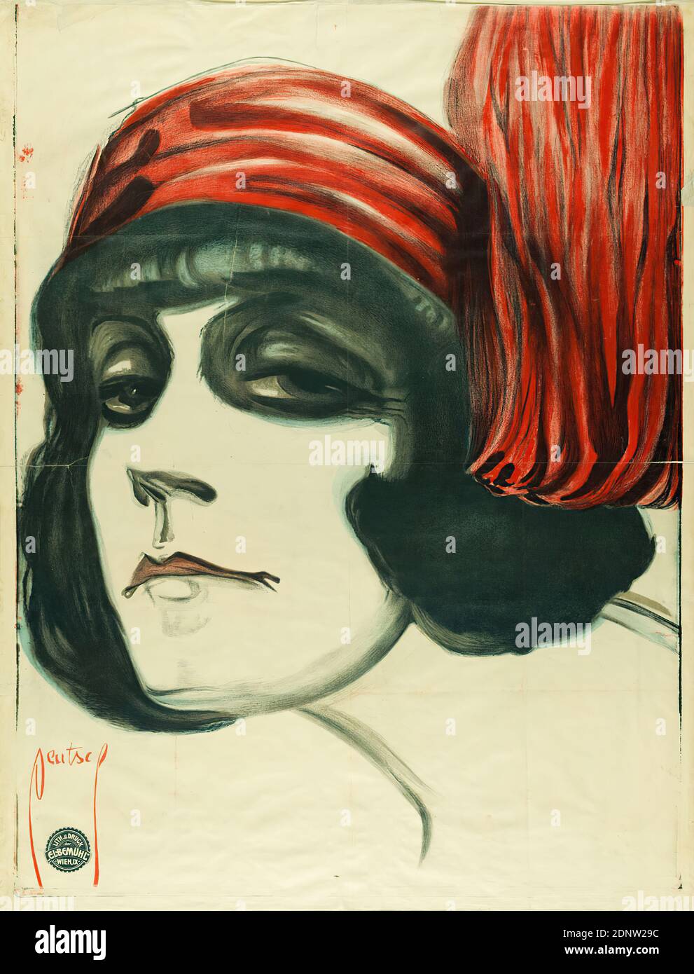 Ernst Dryden, Asta Nielsen, paper, lithography, total: height: 123 cm; width: 95 cm, signed: in print lower left: German, film posters, portrait, film actor, actress, head, face, head picture, hat, Asta Nielsen Stock Photo