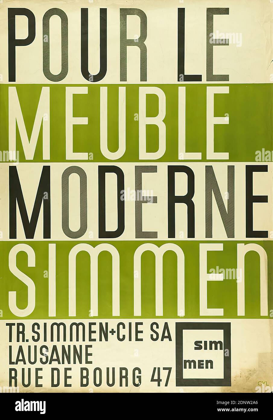 Walter Cyliax, Gebr. Fretz Graph. Workshops, Pour le Meuble. Modernism. Simmen, lithography, Total: Height: 128.3 cm; Width: 90.2 cm, monogrammed: bottom right in print form: CYL, product and business advertising (posters), letters, alphabet, type Stock Photo