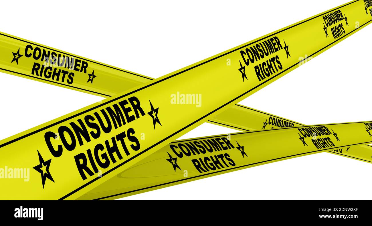 Consumer rights. Yellow warning tapes with black text CONSUMER RIGHTS ...