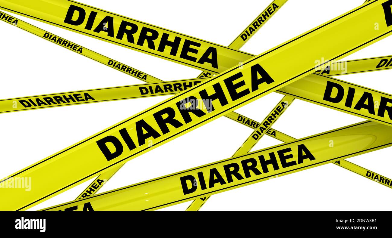 Diarrhea. Yellow warning tapes with black words DIARRHEA. Isolated. 3D