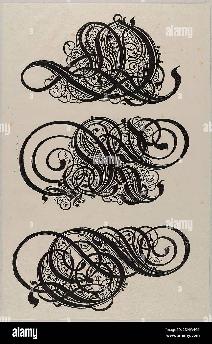 Conrad Bauer, Paulus Franck, Katharina Dietrich, Alphabet (ornamental  letters R, S, T), paper, woodcut, sheet size: height: 29.30 cm; width:  19.30 cm, unmarked, prints, printed matter, letters, alphabet, writing, One  of eight