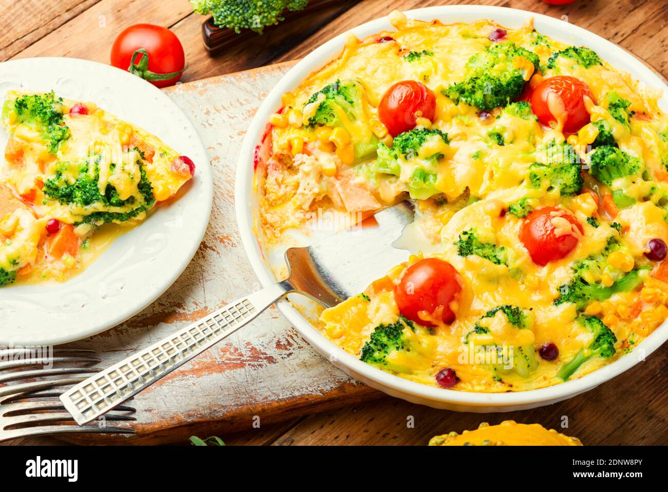 Vegetable casserole with broccoli and pumpkin.Frittata or casserole with broccoli and vegetables