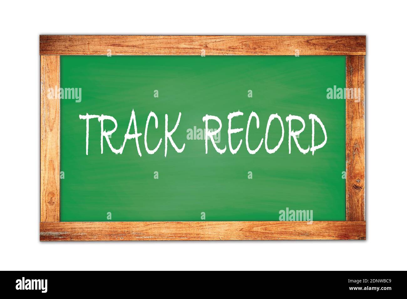 TRACK RECORD text written on green wooden frame school blackboard Stock