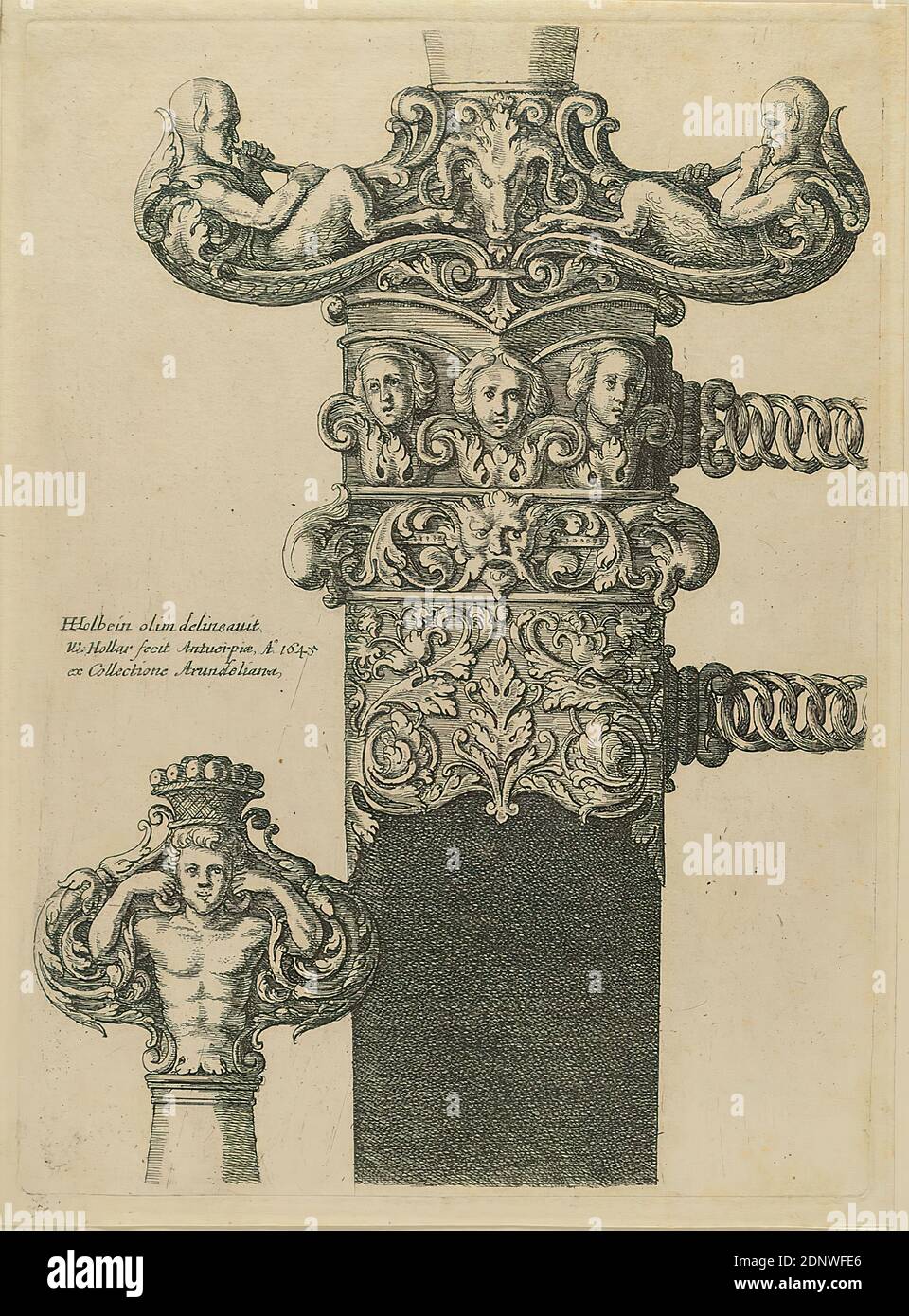 Wenzel Hollar, Hans der Jüngere Holbein, scabbard, paper, etching, sheet size : height: 16,60 cm; width: 12,10 cm, signed, dated and inscribed: in the plate: HHolbein olim delineavit, W. Hollar fecit Antverpiae, A. 1645, ex Collectione Arundeliana, prints, printed matter, scabbard (sword, sword, knife Stock Photo