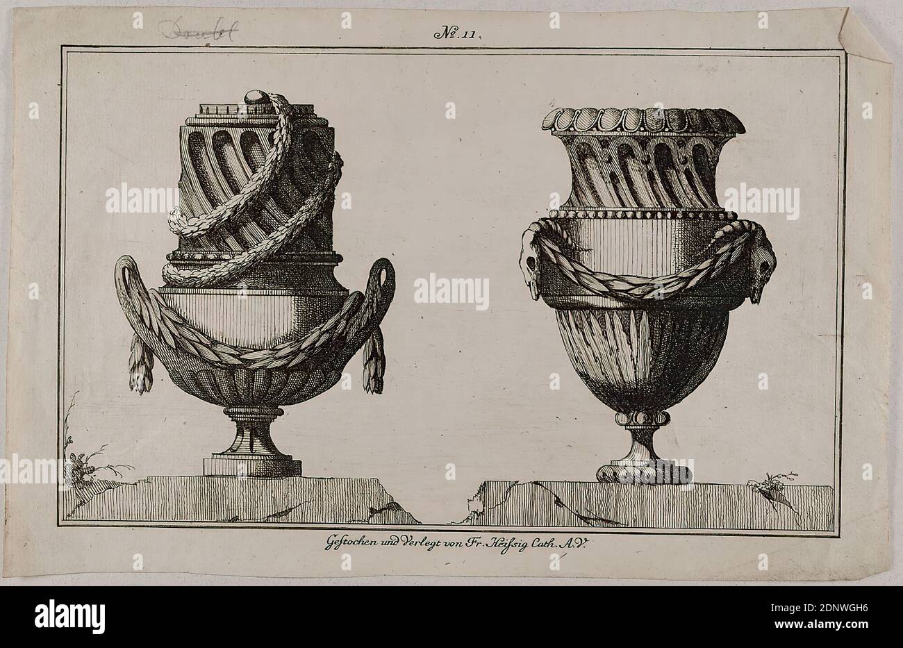 Franz Carl Heissig Zwei Vasen Sheet 11 From A Series Of Vases On Pedestals Paper Etching Sheet Size Sheet Trimmed Height 19 Cm Width 29 50 Cm Inscribed In The Plate Engraved And
