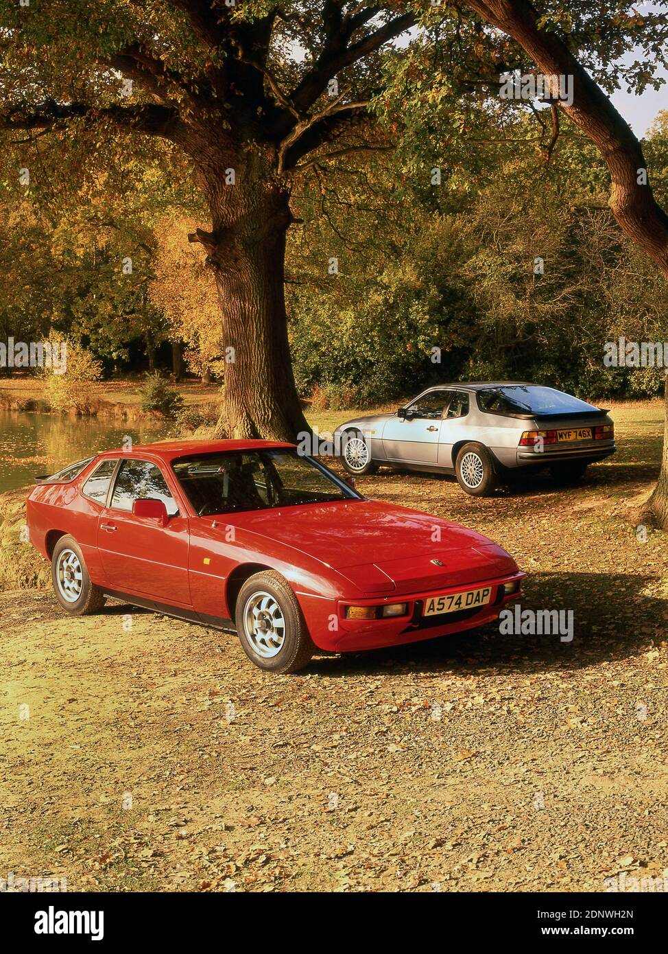 Porsche 924 (1983) and 924S (1981) classic cars. Stock Photo