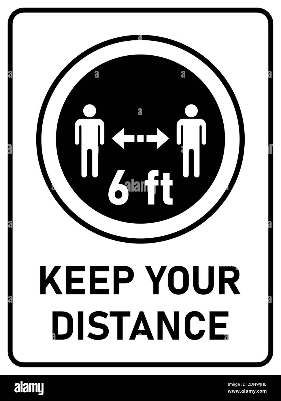 Keep Your Distance 6 ft or 6 Feet Vertical Rectangular Social Distancing Instruction Icon with an Aspect Ratio of 3:4. Vector Image. Stock Vector