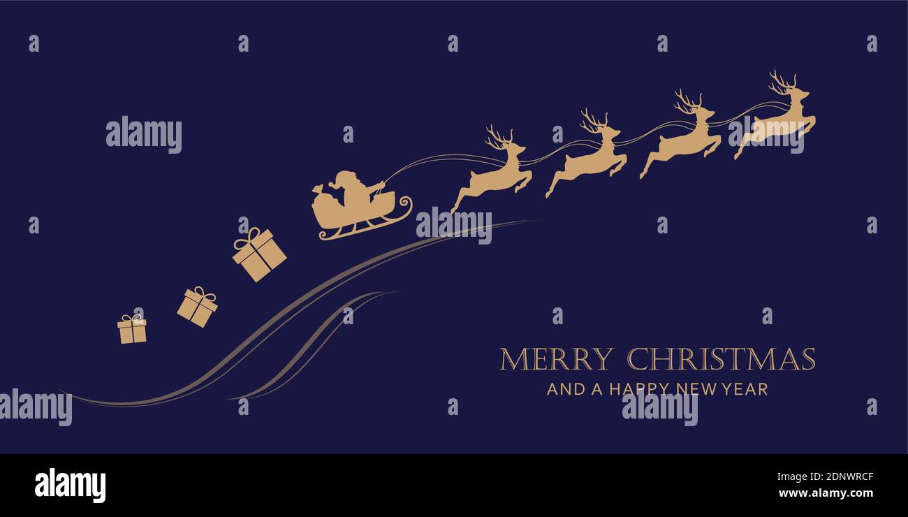 christmas banner santa claus in a sleigh with reindeer vector ...