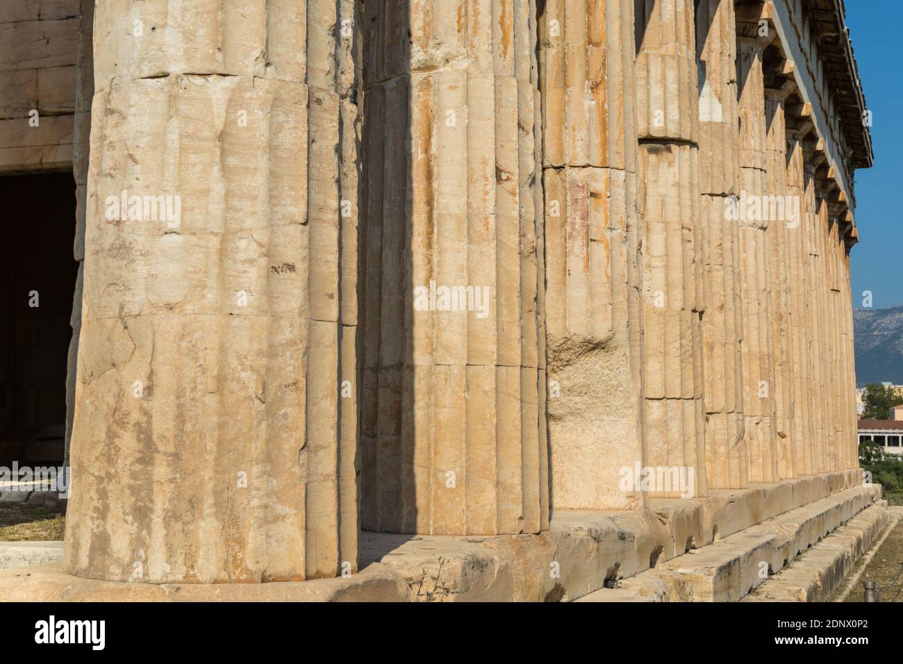 Poles of Temple of Hephaestus (Hephaestion), a well-preserved Greek temple; it remains standing largely as built. It is a Doric peripteral temple, loc Stock Photo