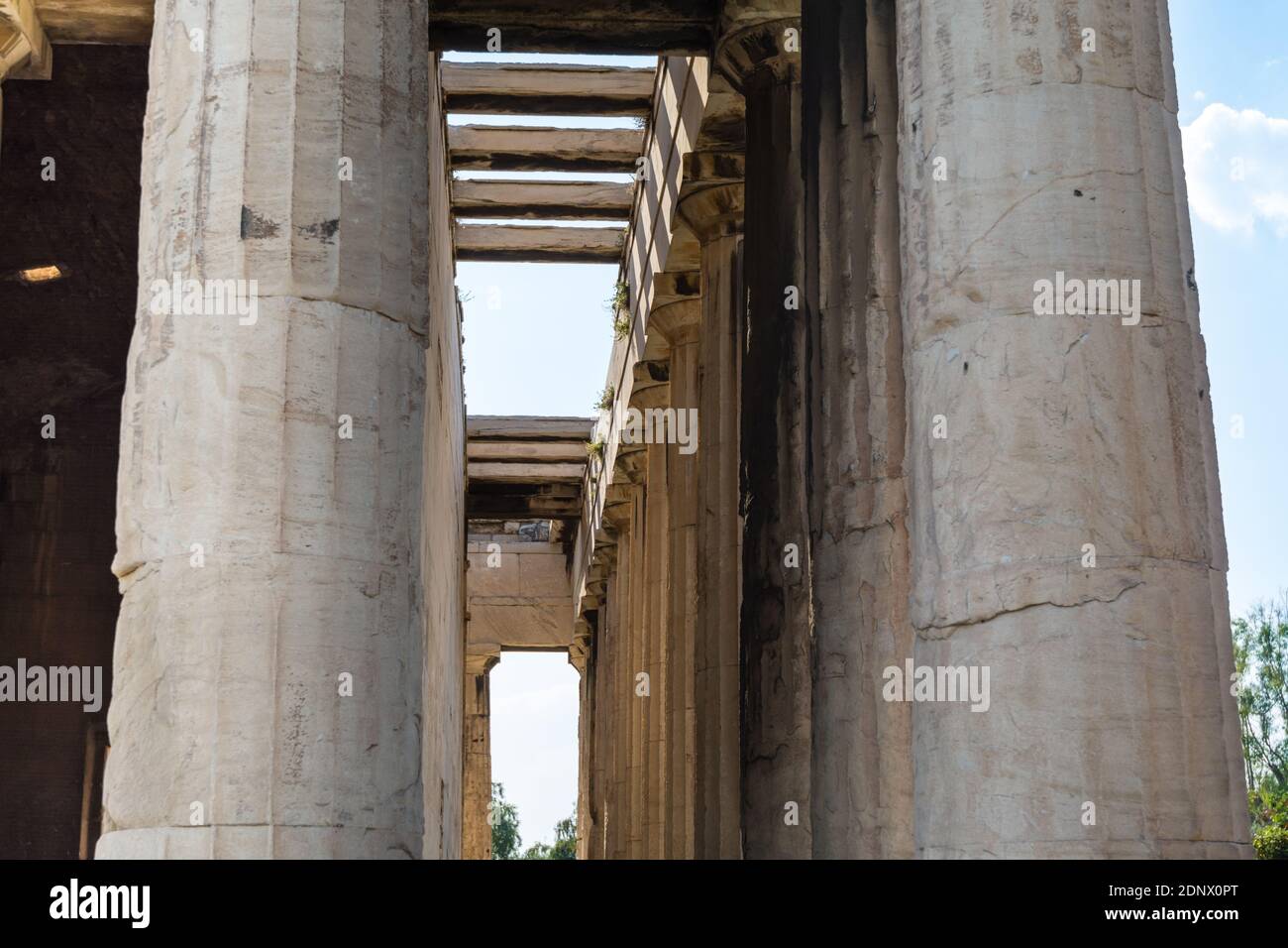 Poles of Temple of Hephaestus (Hephaestion), a well-preserved Greek temple; it remains standing largely as built. It is a Doric peripteral temple, loc Stock Photo