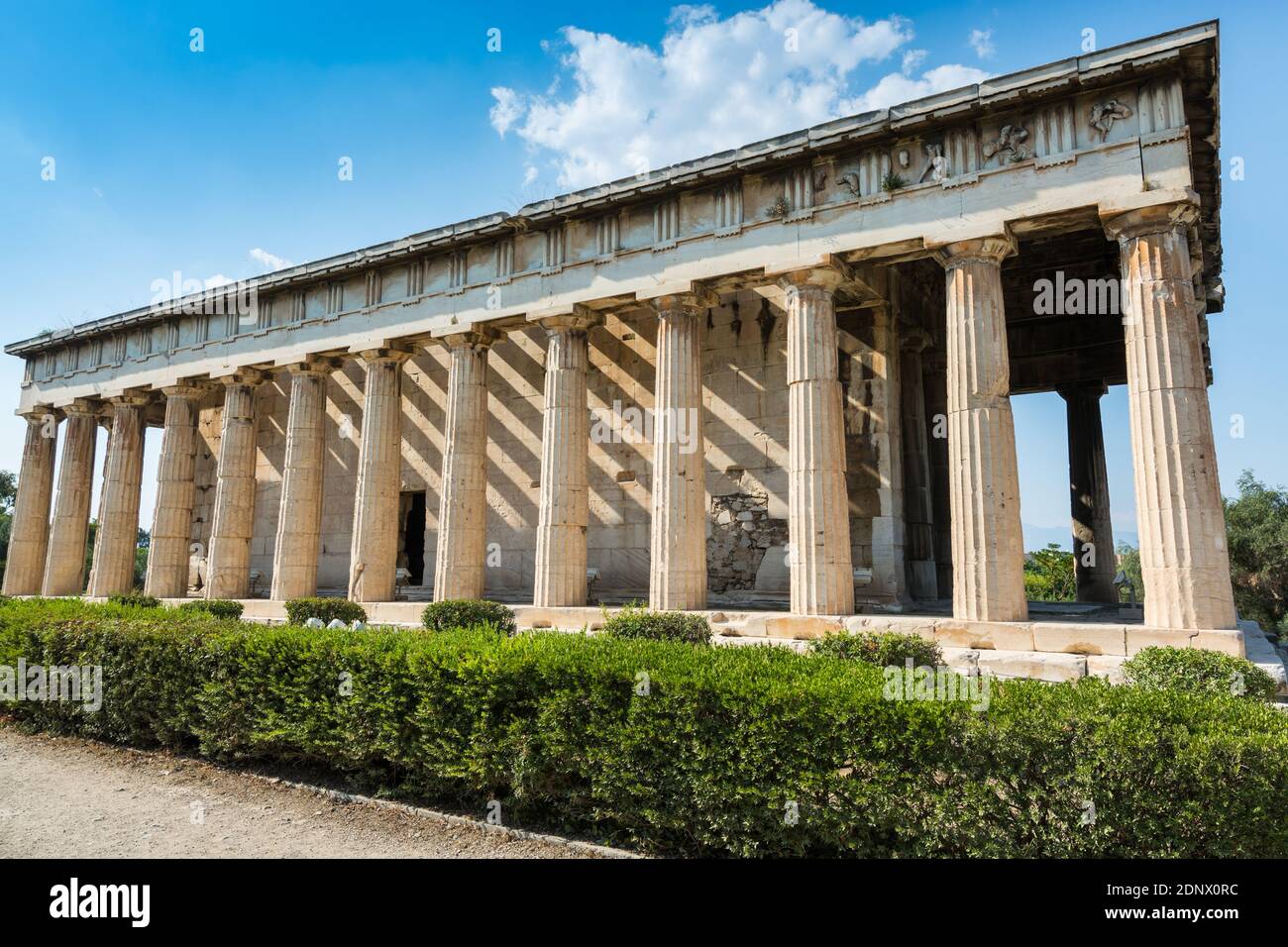 Temple of Hephaestus (Hephaestion), a well-preserved Greek temple; it remains standing largely as built. It is a Doric peripteral temple, located at t Stock Photo