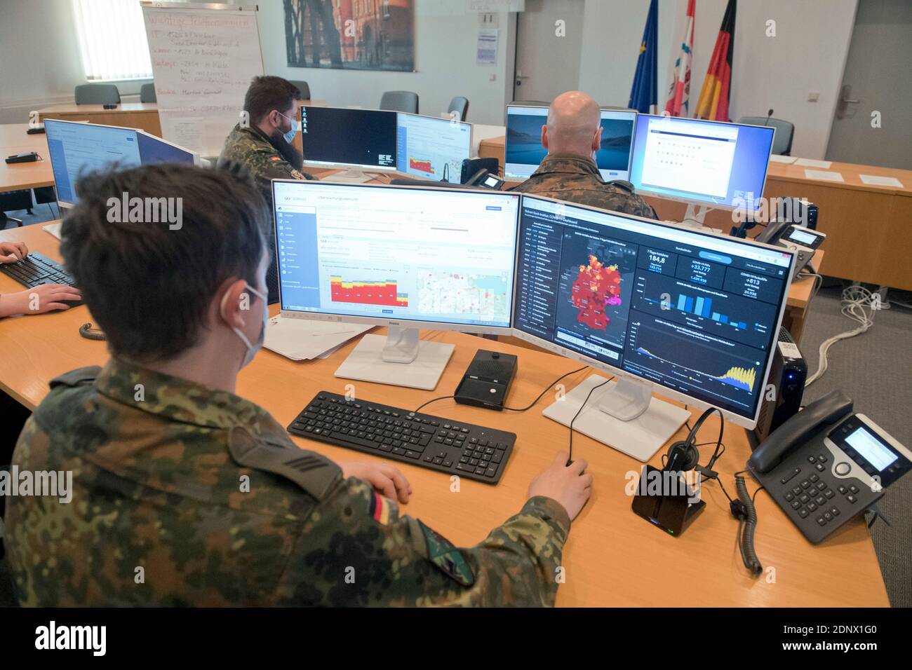 Pasewalk, Germany. 18th Dec, 2020. Soldiers support the health department in the district office Vorpommern-Greifswald at the location Pasewalk with the Corona contact tracing. Credit: Stefan Sauer/dpa/Alamy Live News Stock Photo