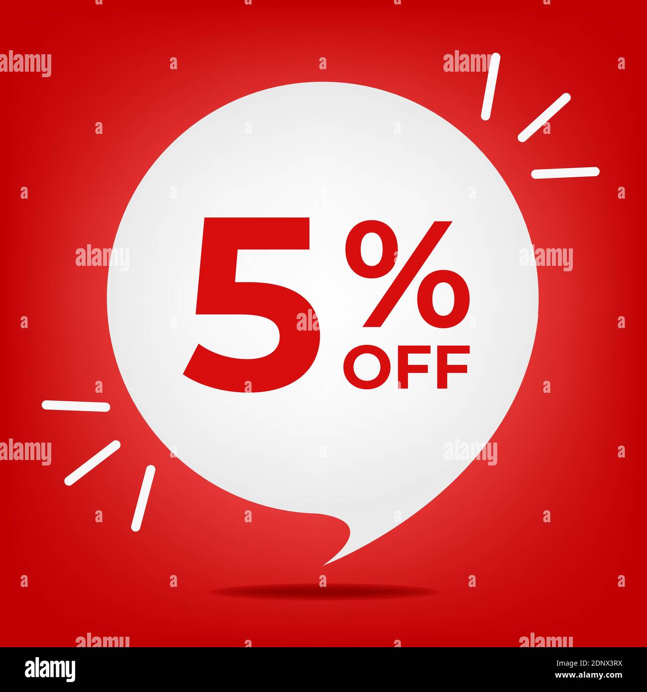 5 percent off. Banner with five percent discount. White bubble on a red background vector. Stock Vector