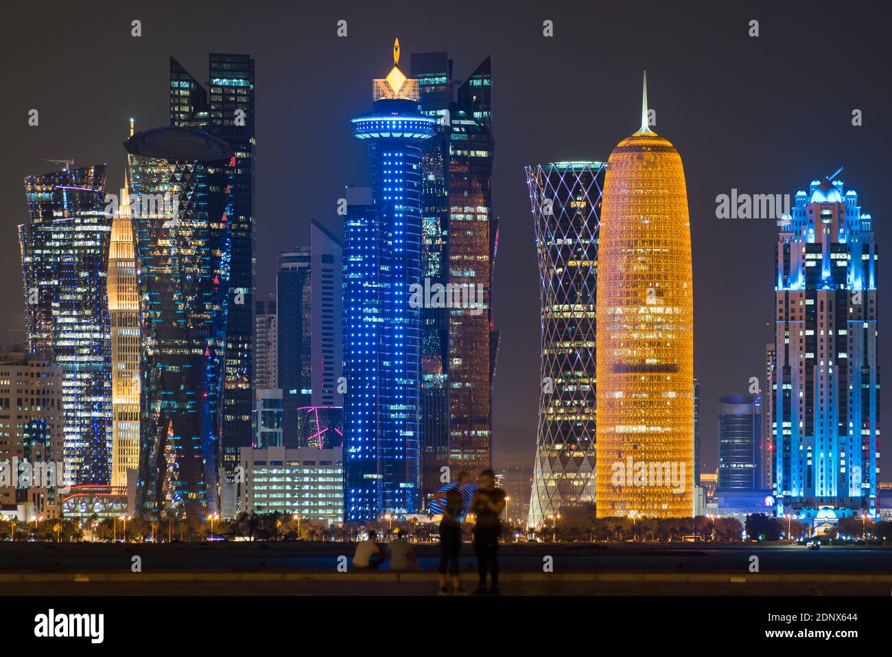 Doha, Qatar At Night Stock Photo Alamy