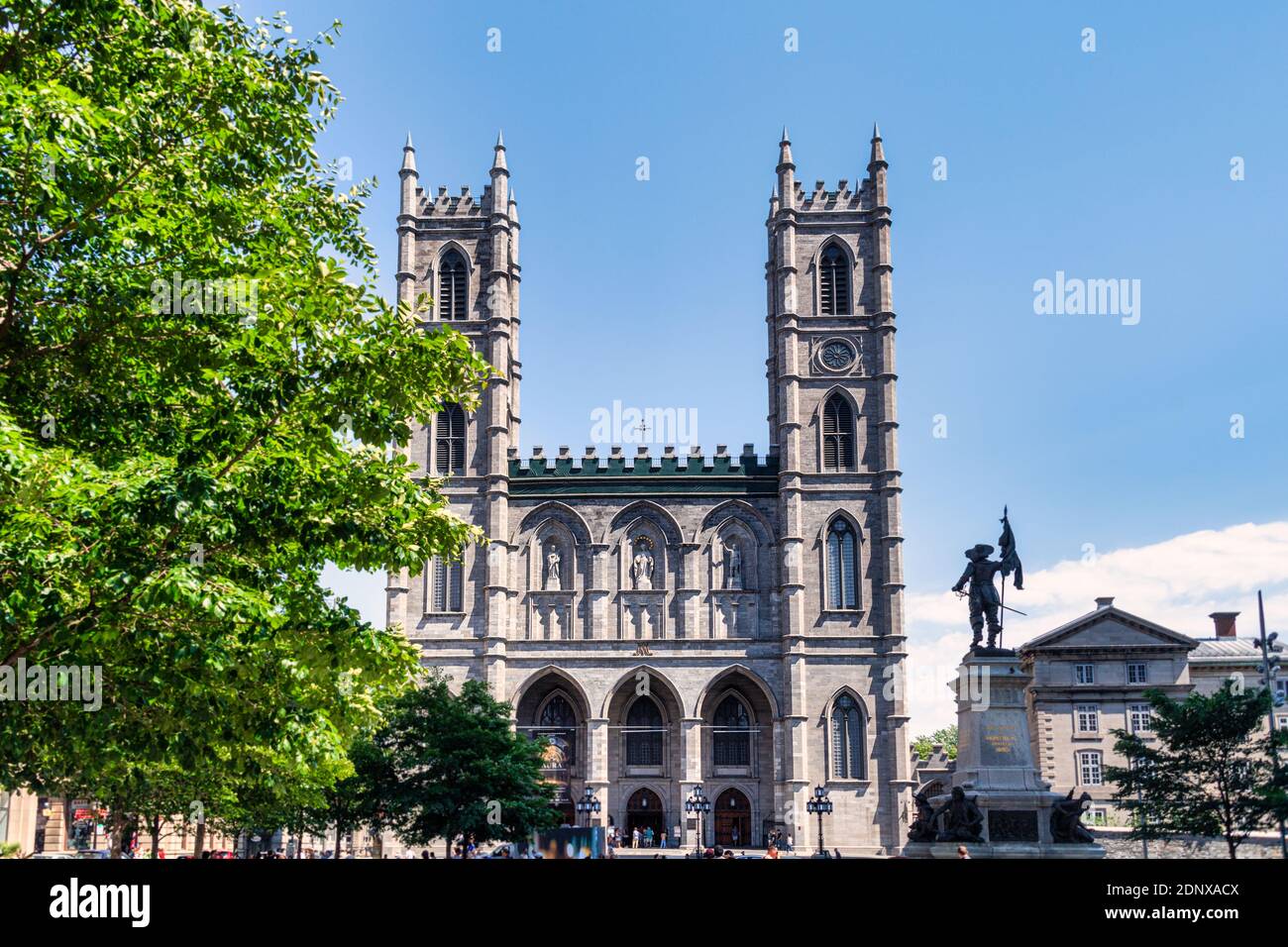 Facade of the Notre-Dame Basilica Church, Montreal, Canada Stock Photo