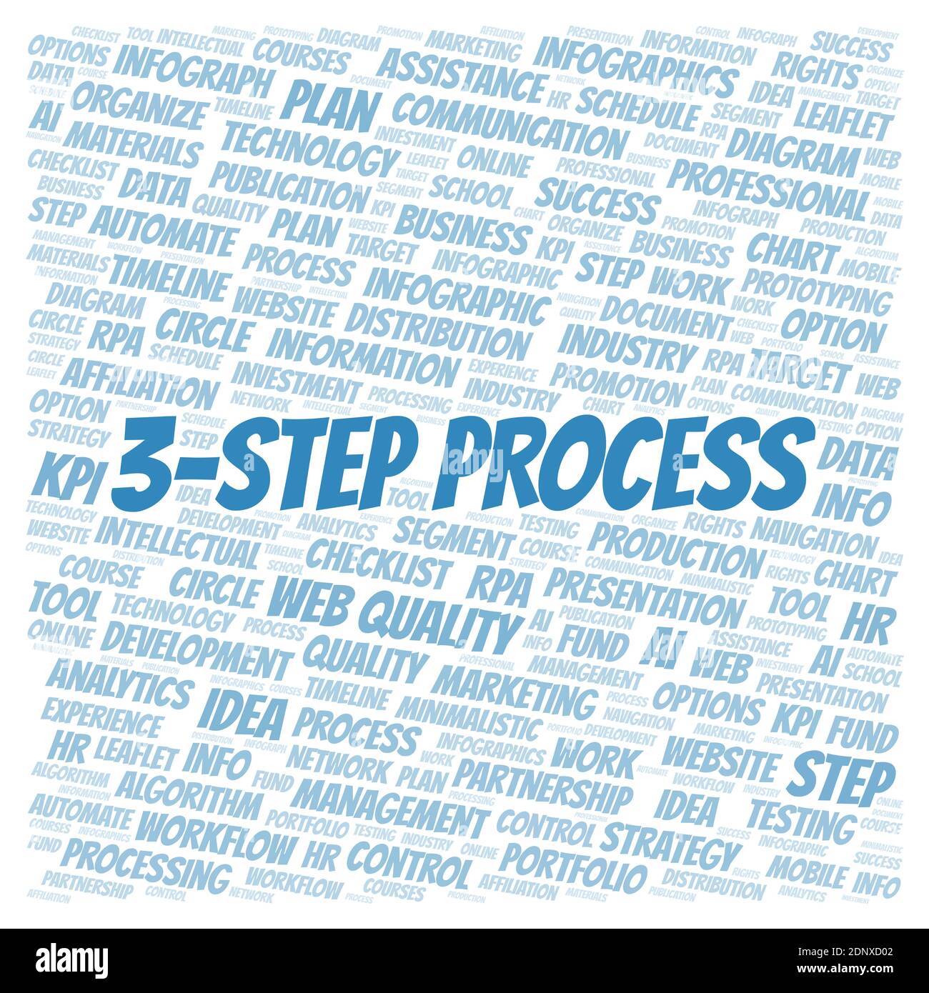 3-Step Process typography word cloud create with text only. Stock Photo