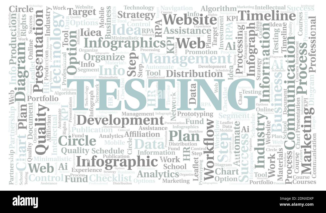 Testing typography word cloud create with text only. Stock Photo