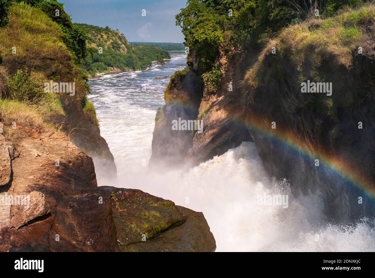 Murchison Falls with Rainbow, a Waterfall on the Victoria Nile in Uganda, East Africa Stock Photo