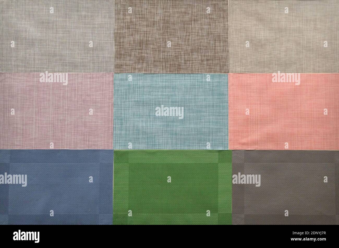Background from different colorful pieces of cloth, closeup Stock Photo